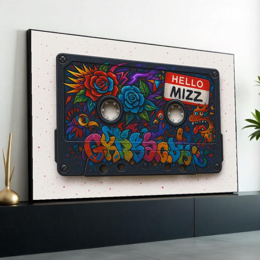 Retro Cassette Graffiti, Colorful Tape Art, Floral Street Art, Wall Art Canvas Design, Ready To Hang Decoration