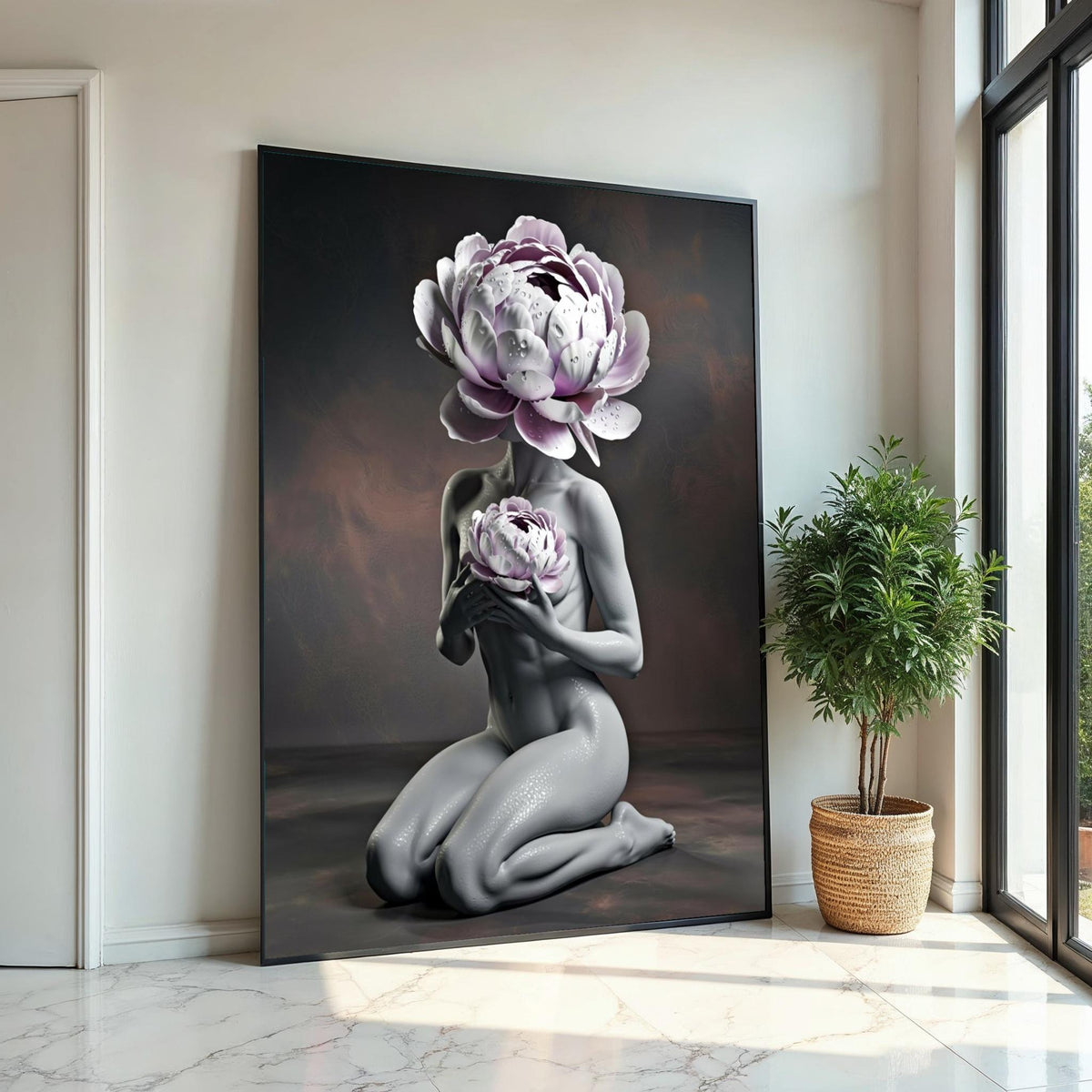 Floral Head Abstract, Human Body Flower Canvas, Surreal Art Print, Wall Art Canvas Design, Ready to Hang Home Decor, Unique Canvas Art