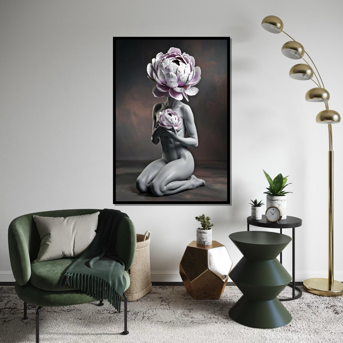 Floral Head Abstract, Human Body Flower Canvas, Surreal Art Print, Wall Art Canvas Design, Ready to Hang Home Decor, Unique Canvas Art