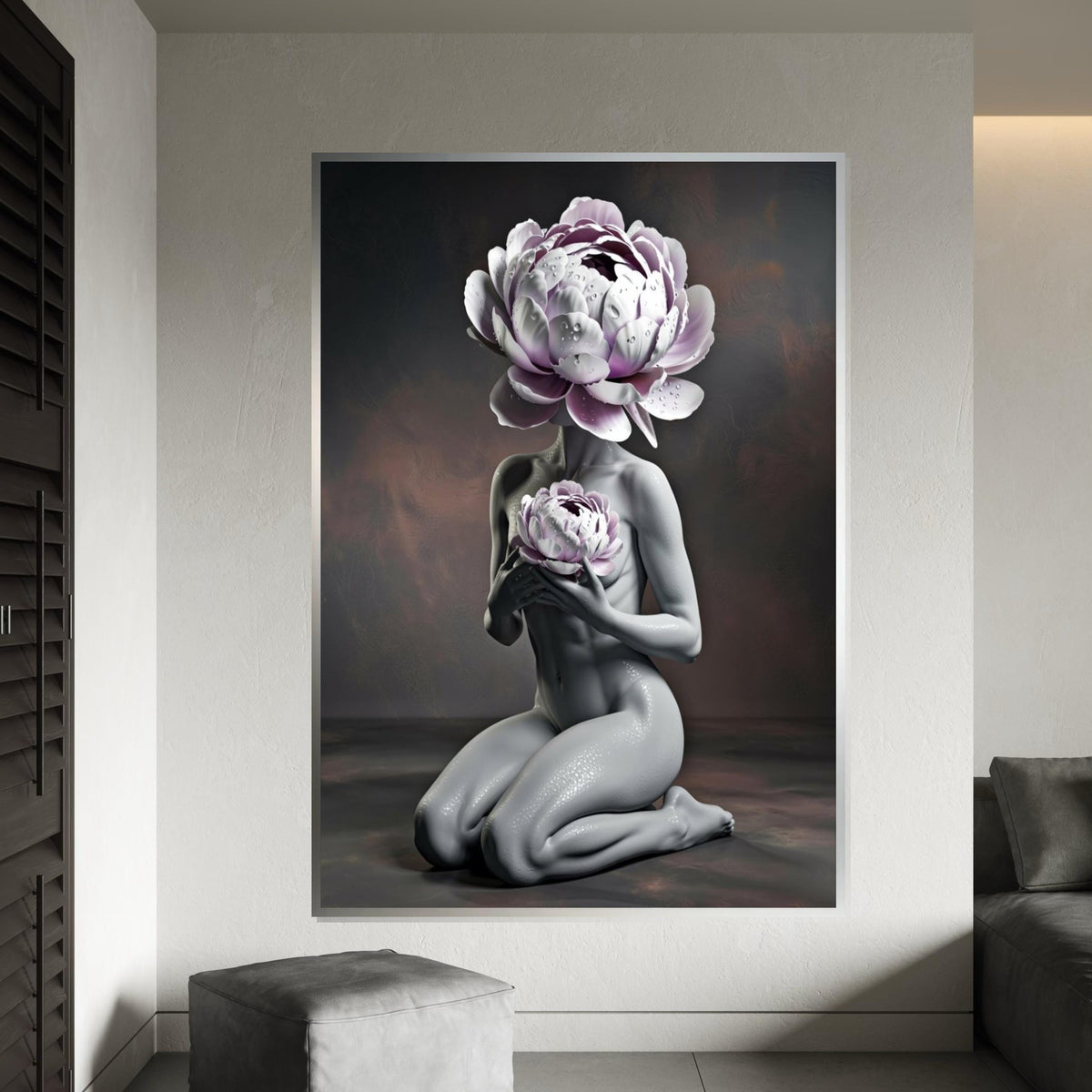 Floral Head Abstract, Human Body Flower Canvas, Surreal Art Print, Wall Art Canvas Design, Ready to Hang Home Decor, Unique Canvas Art