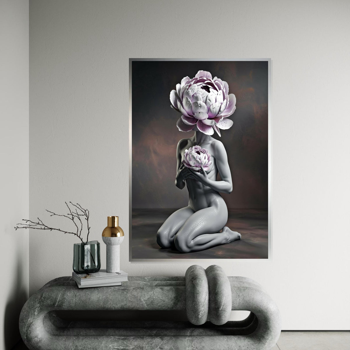 Floral Head Abstract, Human Body Flower Canvas, Surreal Art Print, Wall Art Canvas Design, Ready to Hang Home Decor, Unique Canvas Art