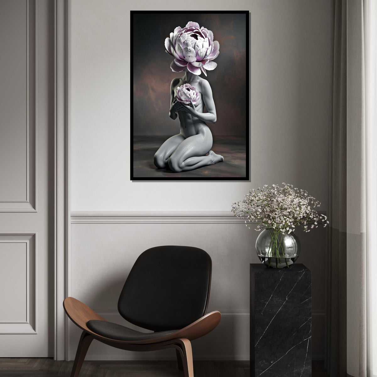 Floral Head Abstract, Human Body Flower Canvas, Surreal Art Print, Wall Art Canvas Design, Ready to Hang Home Decor, Unique Canvas Art
