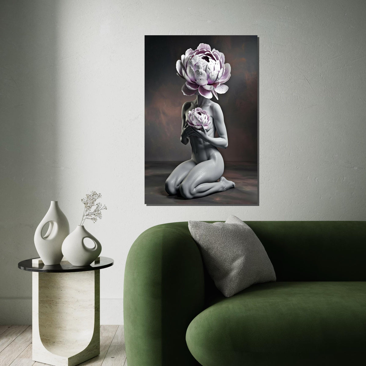 Floral Head Abstract, Human Body Flower Canvas, Surreal Art Print, Wall Art Canvas Design, Ready to Hang Home Decor, Unique Canvas Art