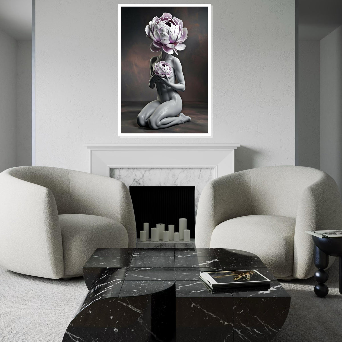 Floral Head Abstract, Human Body Flower Canvas, Surreal Art Print, Wall Art Canvas Design, Ready to Hang Home Decor, Unique Canvas Art