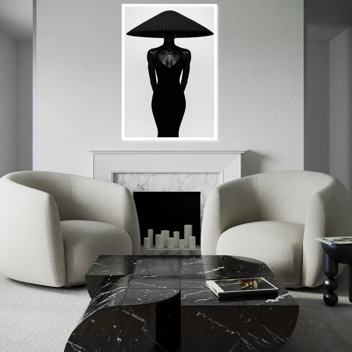 Innovative Lady in Hat, Black and White Fashion Canvas, Modern Art, Wall Art Canvas Design, Ready to Hang Decoration