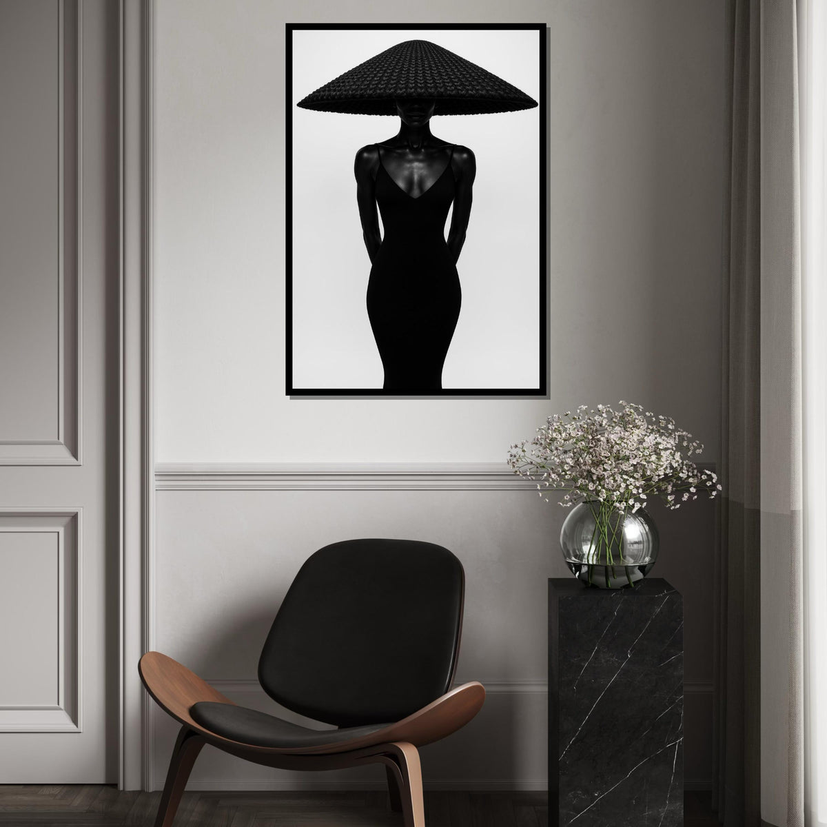 Innovative Lady in Hat, Black and White Fashion Canvas, Modern Art, Wall Art Canvas Design, Ready to Hang Decoration