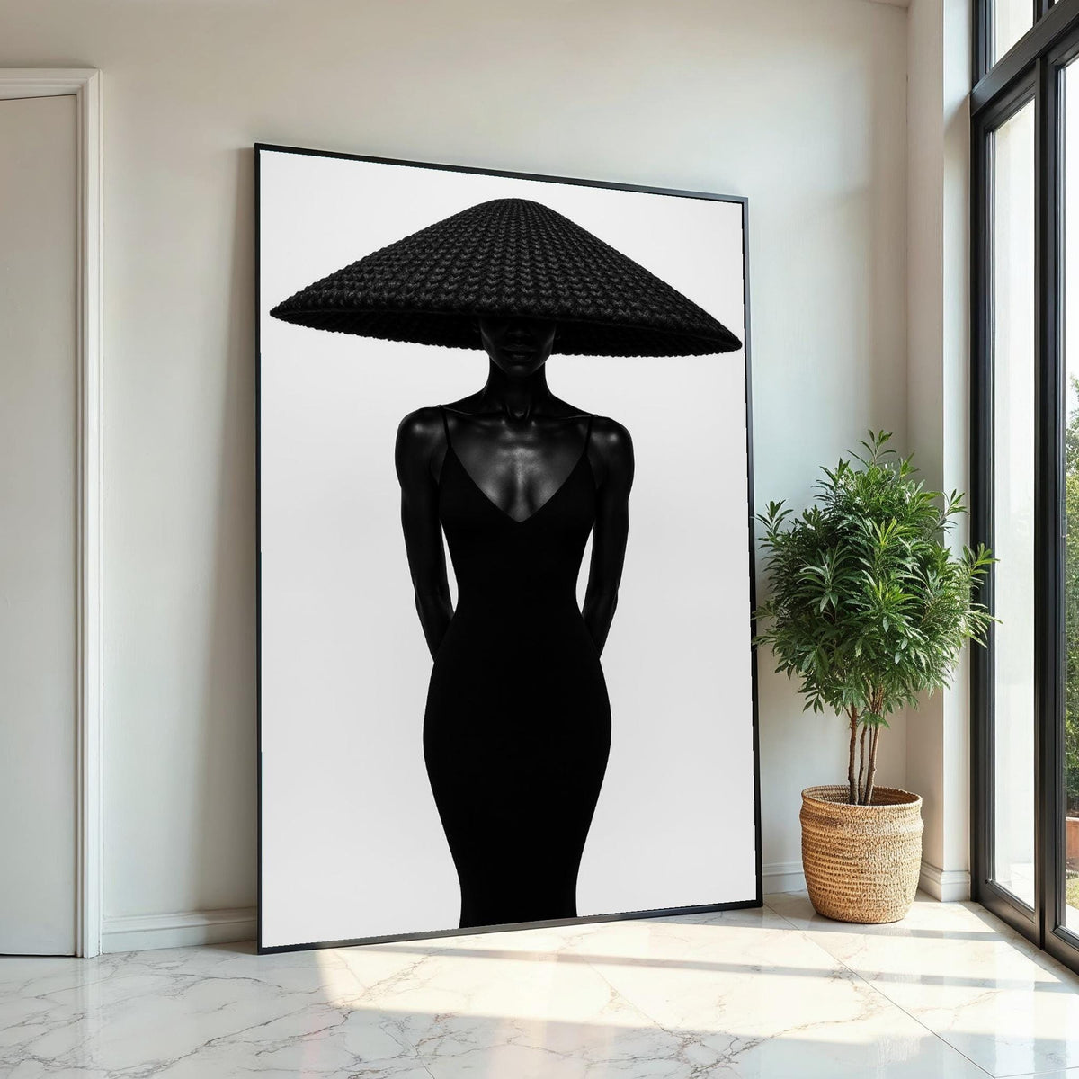 Innovative Lady in Hat, Black and White Fashion Canvas, Modern Art, Wall Art Canvas Design, Ready to Hang Decoration