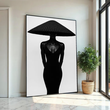 Innovative Lady in Hat, Black and White Fashion Canvas, Modern Art, Wall Art Canvas Design, Ready to Hang Decoration
