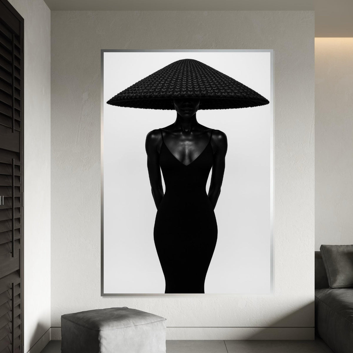 Innovative Lady in Hat, Black and White Fashion Canvas, Modern Art, Wall Art Canvas Design, Ready to Hang Decoration