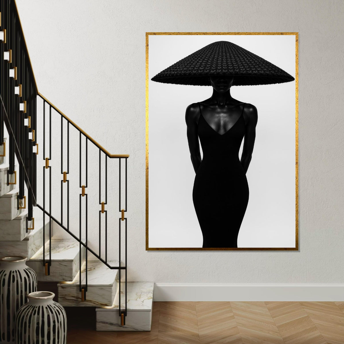 Innovative Lady in Hat, Black and White Fashion Canvas, Modern Art, Wall Art Canvas Design, Ready to Hang Decoration