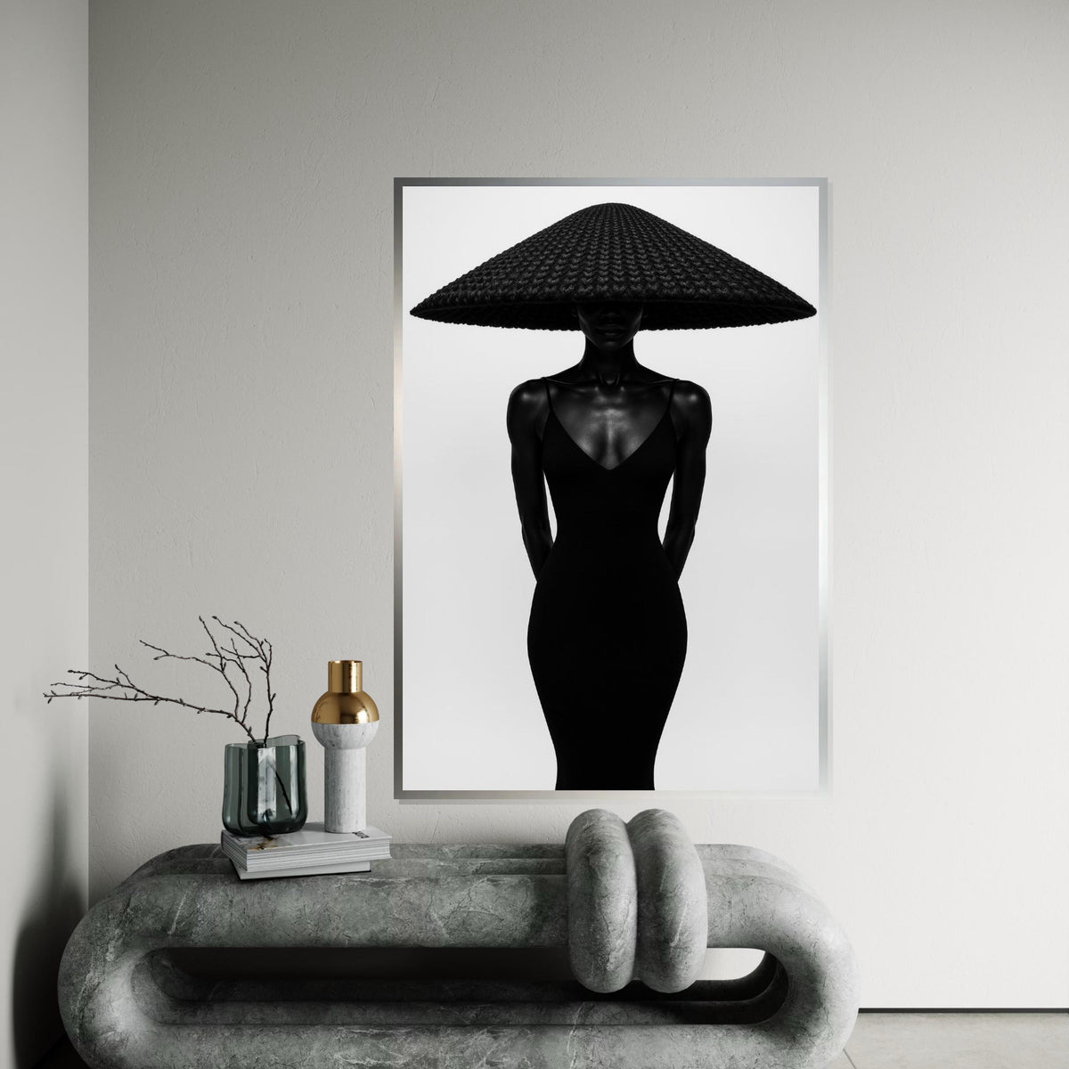 Innovative Lady in Hat, Black and White Fashion Canvas, Modern Art, Wall Art Canvas Design, Ready to Hang Decoration