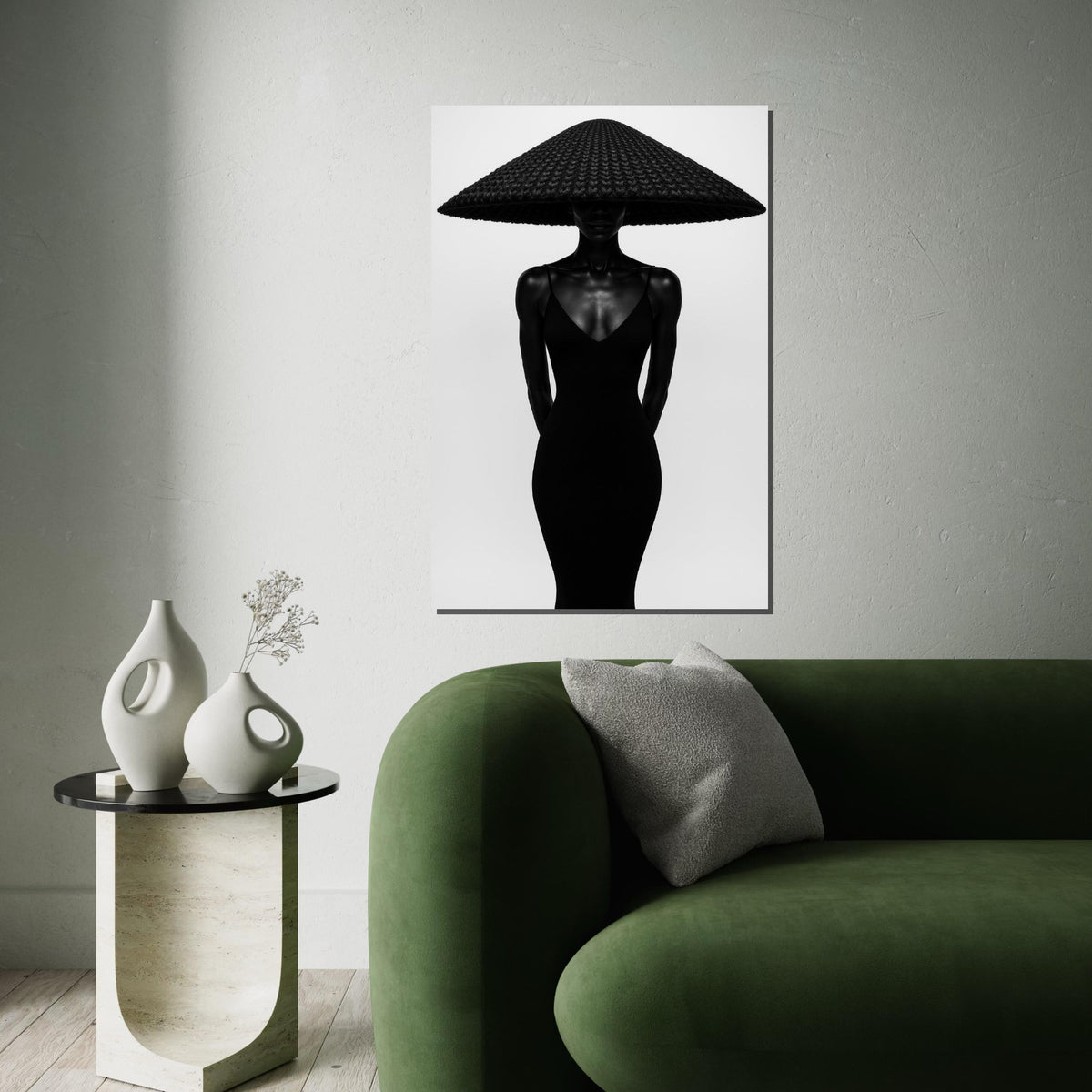 Innovative Lady in Hat, Black and White Fashion Canvas, Modern Art, Wall Art Canvas Design, Ready to Hang Decoration
