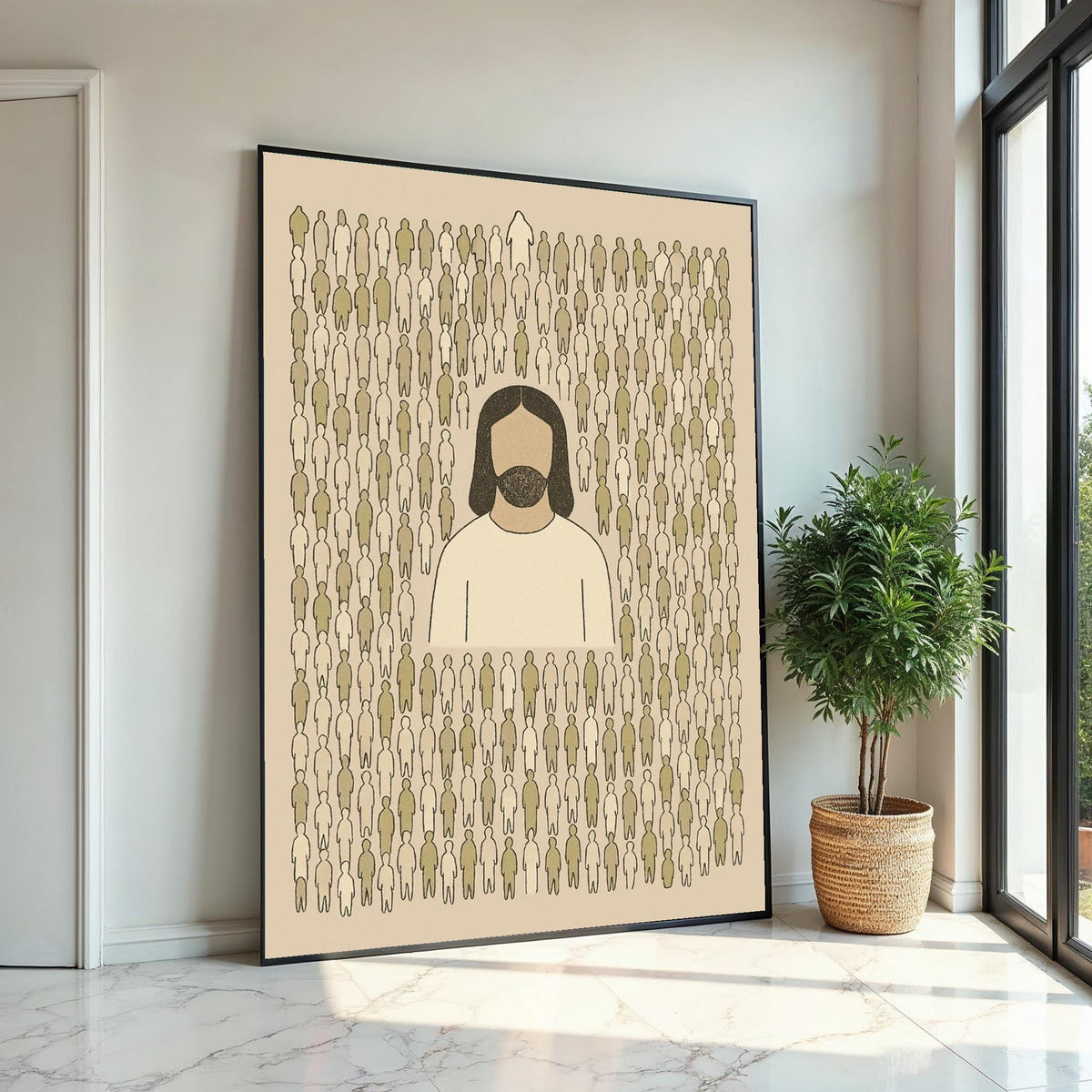 Jesus Among the Crowd Canvas, Spiritual Art Print, Minimalist Religious Poster, Wall Art Canvas, Ready To Hang Decoration