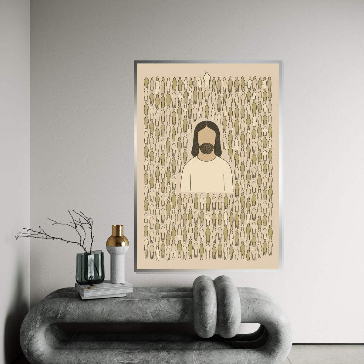 Jesus Among the Crowd Canvas, Spiritual Art Print, Minimalist Religious Poster, Wall Art Canvas, Ready To Hang Decoration