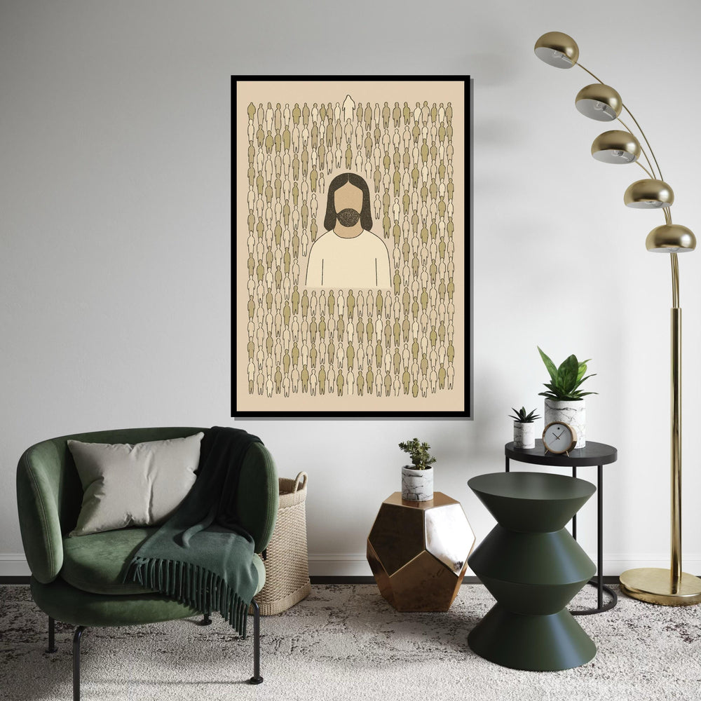 Jesus Among the Crowd Canvas, Spiritual Art Print, Minimalist Religious Poster, Wall Art Canvas, Ready To Hang Decoration