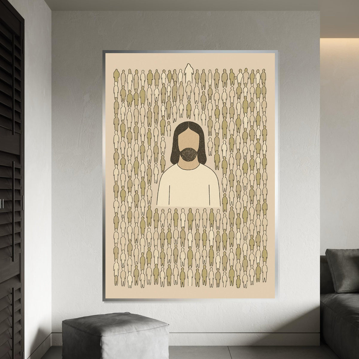 Jesus Among the Crowd Canvas, Spiritual Art Print, Minimalist Religious Poster, Wall Art Canvas, Ready To Hang Decoration