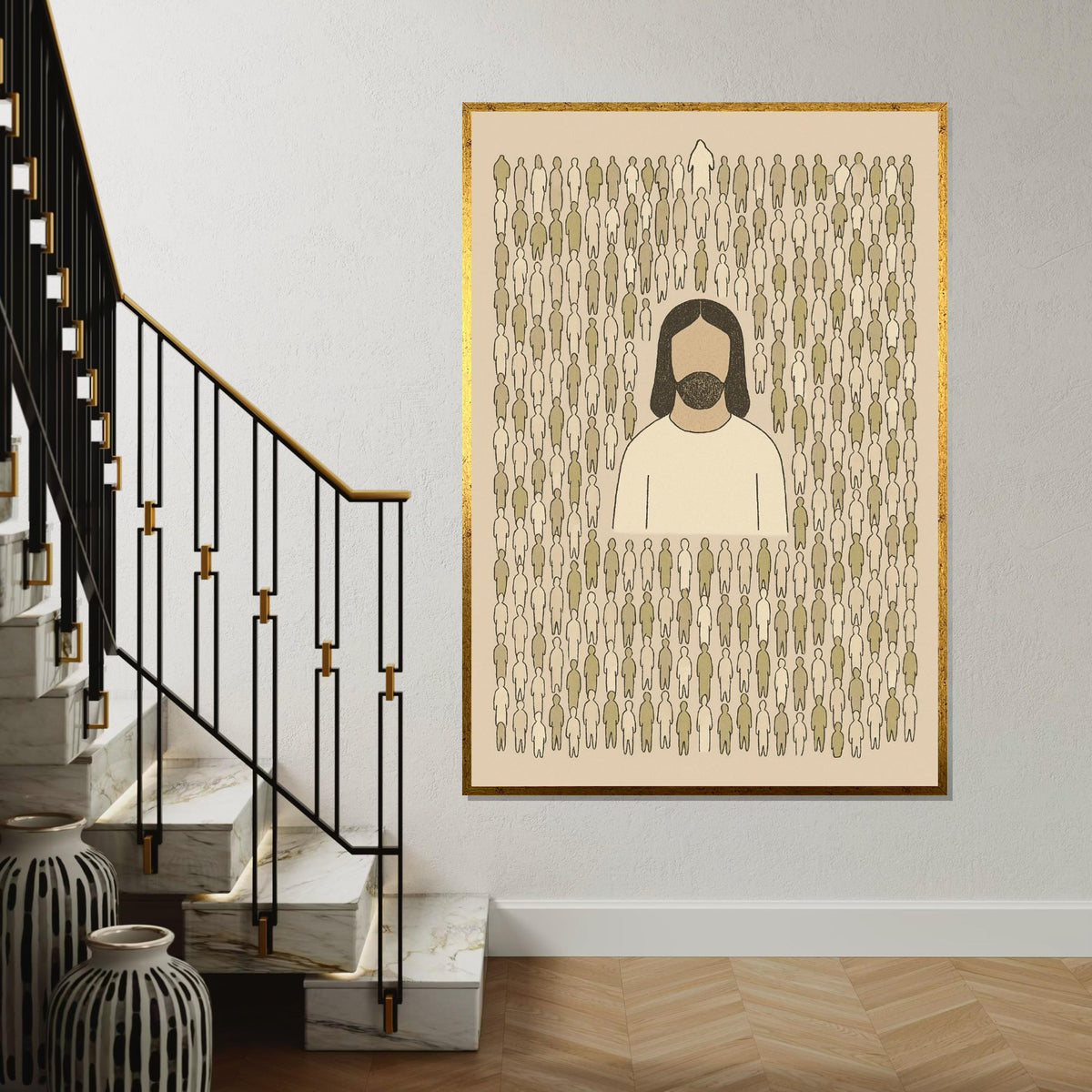 Jesus Among the Crowd Canvas, Spiritual Art Print, Minimalist Religious Poster, Wall Art Canvas, Ready To Hang Decoration