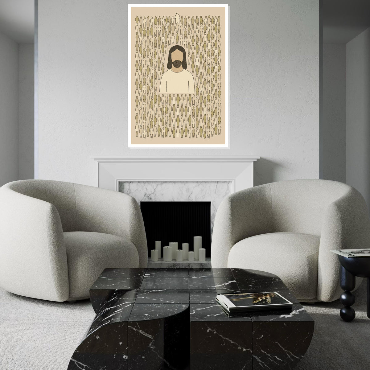 Jesus Among the Crowd Canvas, Spiritual Art Print, Minimalist Religious Poster, Wall Art Canvas, Ready To Hang Decoration