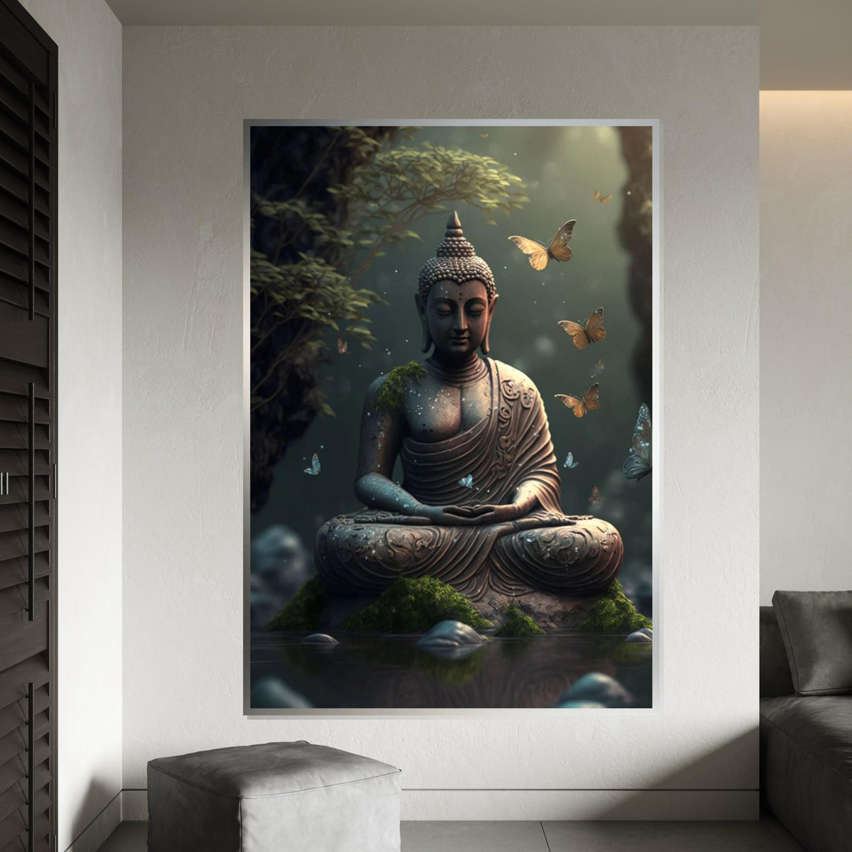 Tranquil Buddha Canvas, Serene Buddha Wall Art, Meditation Zen Decor, Butterfly Spirit, Wall Art Canvas Design, Ready To Hang Decoration