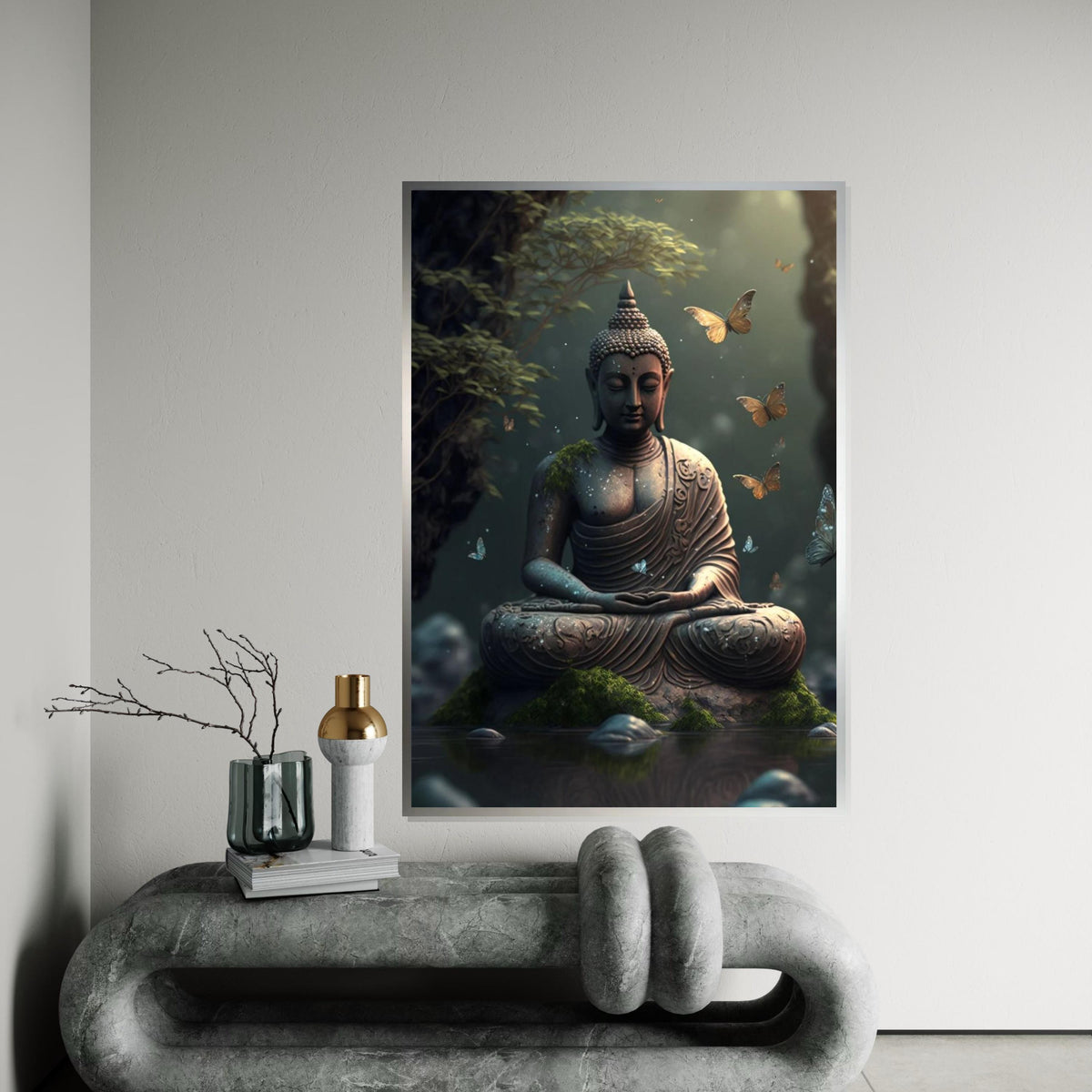 Tranquil Buddha Canvas, Serene Buddha Wall Art, Meditation Zen Decor, Butterfly Spirit, Wall Art Canvas Design, Ready To Hang Decoration