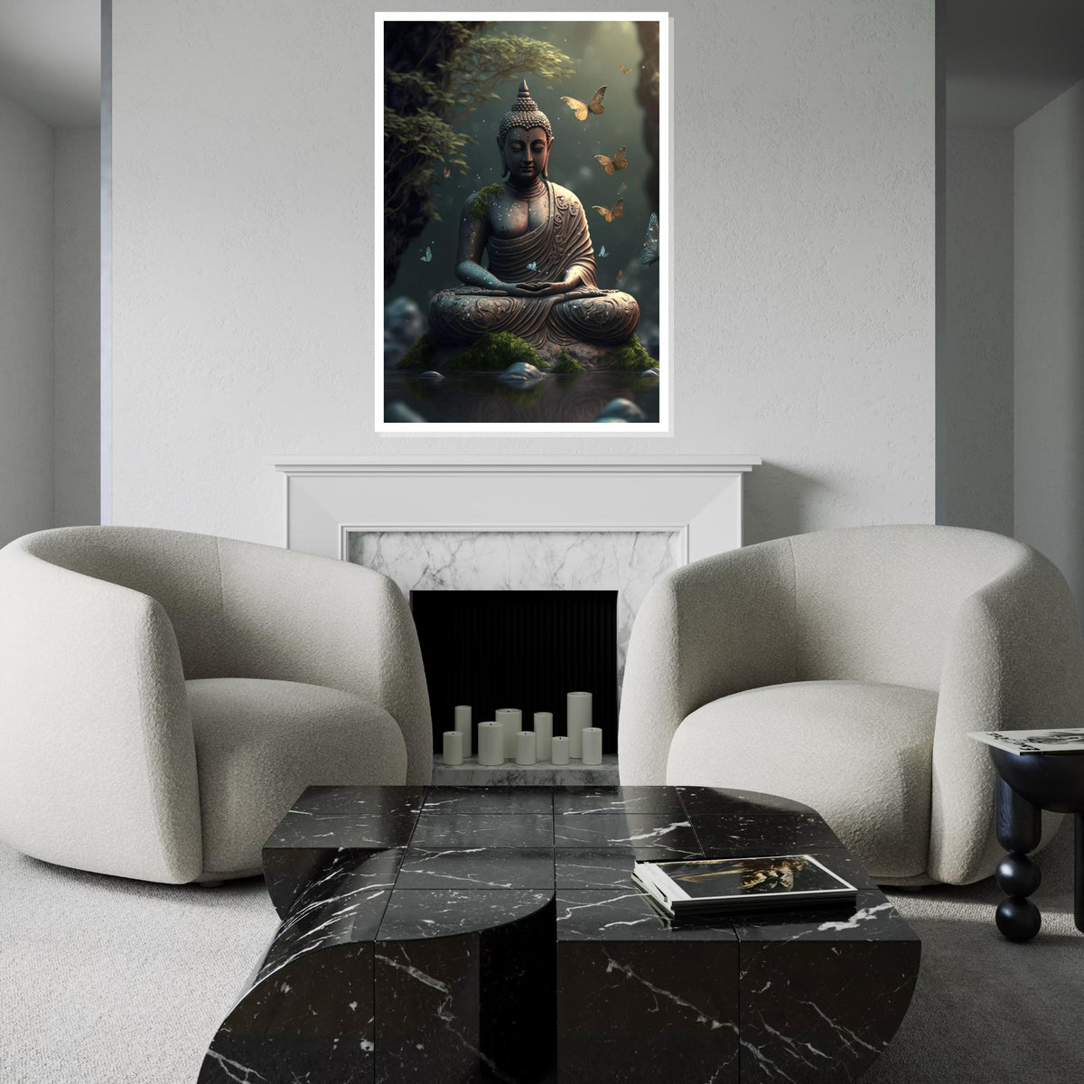 Tranquil Buddha Canvas, Serene Buddha Wall Art, Meditation Zen Decor, Butterfly Spirit, Wall Art Canvas Design, Ready To Hang Decoration