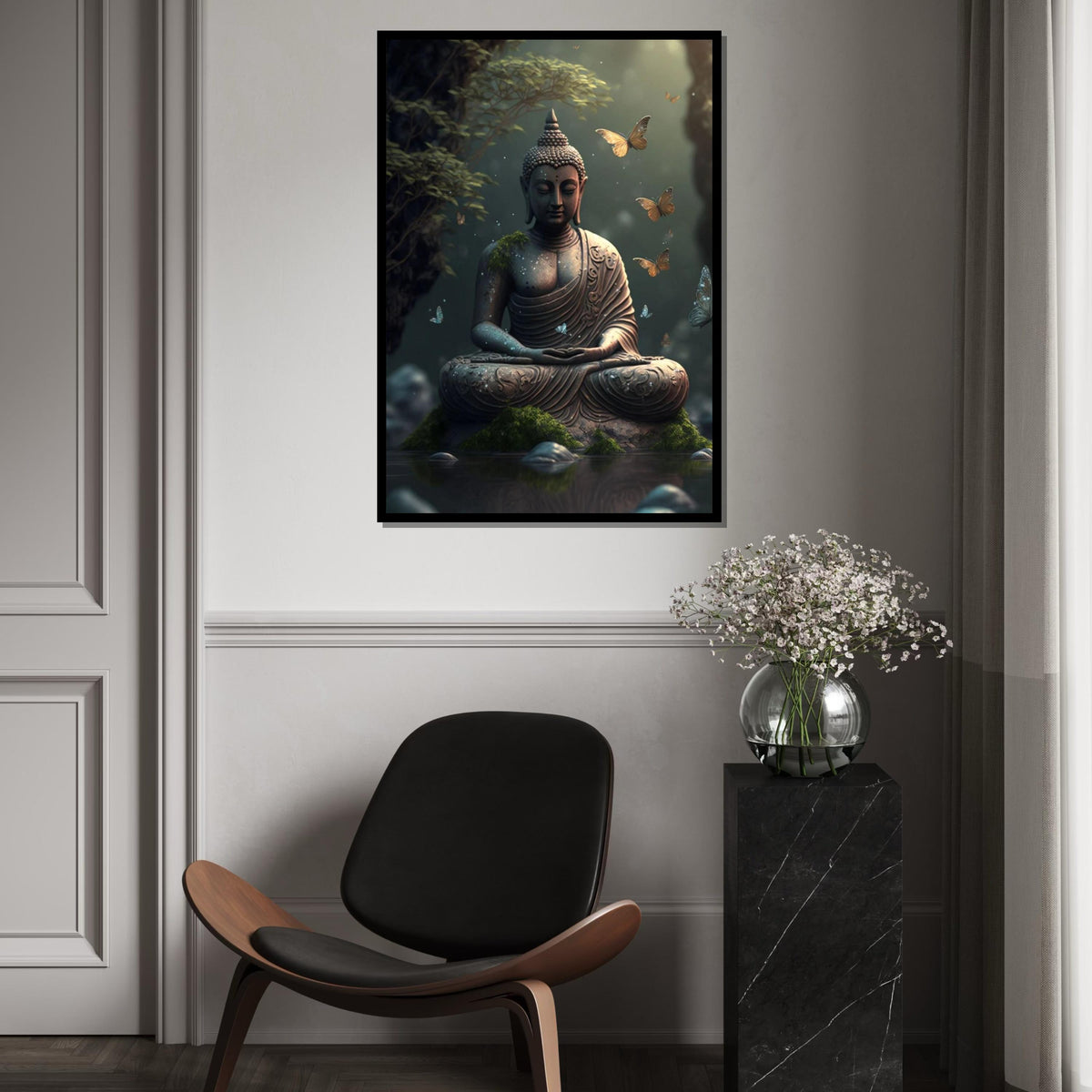 Tranquil Buddha Canvas, Serene Buddha Wall Art, Meditation Zen Decor, Butterfly Spirit, Wall Art Canvas Design, Ready To Hang Decoration