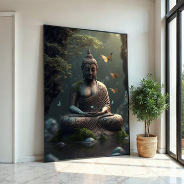 Tranquil Buddha Canvas, Serene Buddha Wall Art, Meditation Zen Decor, Butterfly Spirit, Wall Art Canvas Design, Ready To Hang Decoration