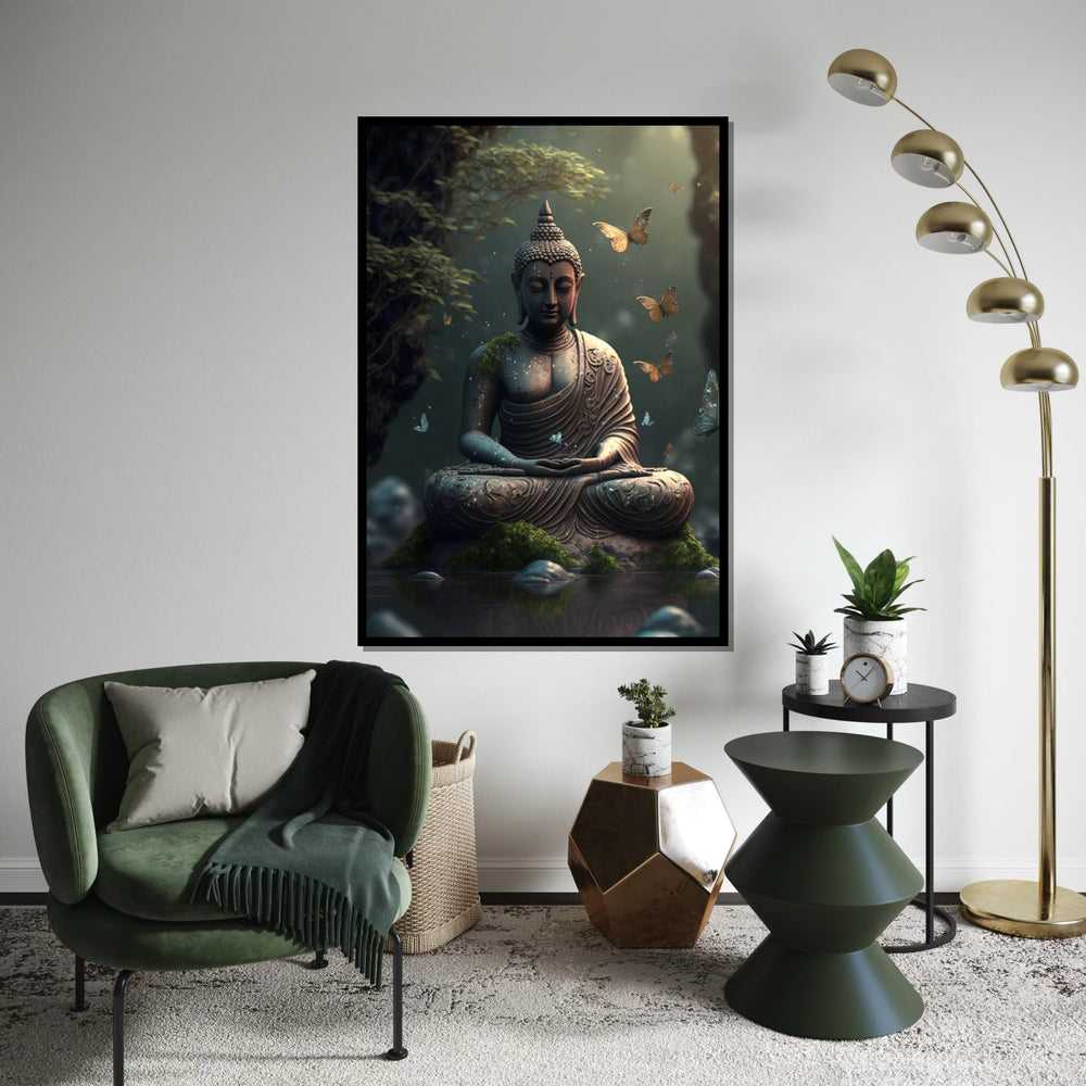 Tranquil Buddha Canvas, Serene Buddha Wall Art, Meditation Zen Decor, Butterfly Spirit, Wall Art Canvas Design, Ready To Hang Decoration