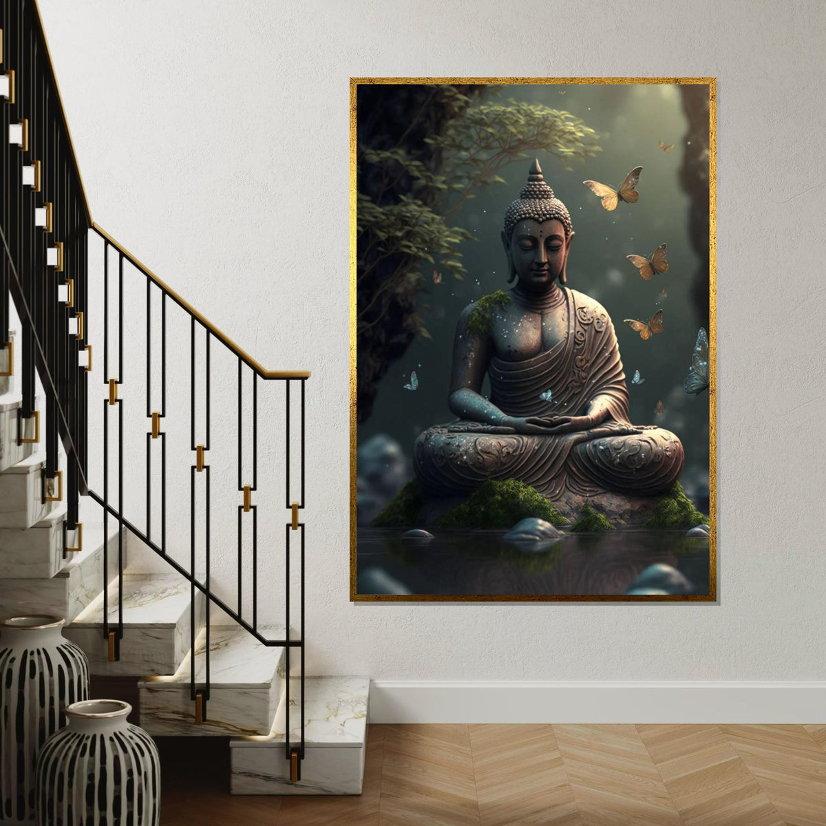 Tranquil Buddha Canvas, Serene Buddha Wall Art, Meditation Zen Decor, Butterfly Spirit, Wall Art Canvas Design, Ready To Hang Decoration