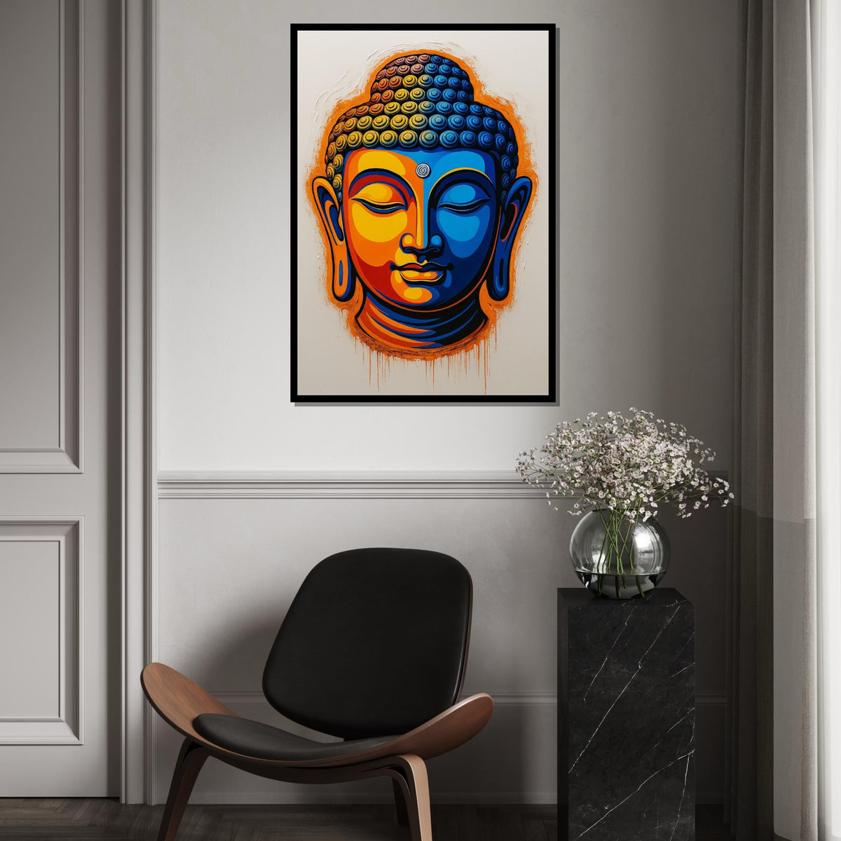 Vibrant Buddha Canvas, Multicolor Buddhist Art, Peaceful Face Wall Art, Zen Canvas Print, Spiritual Wall Decor, Ready To Hang Decoration