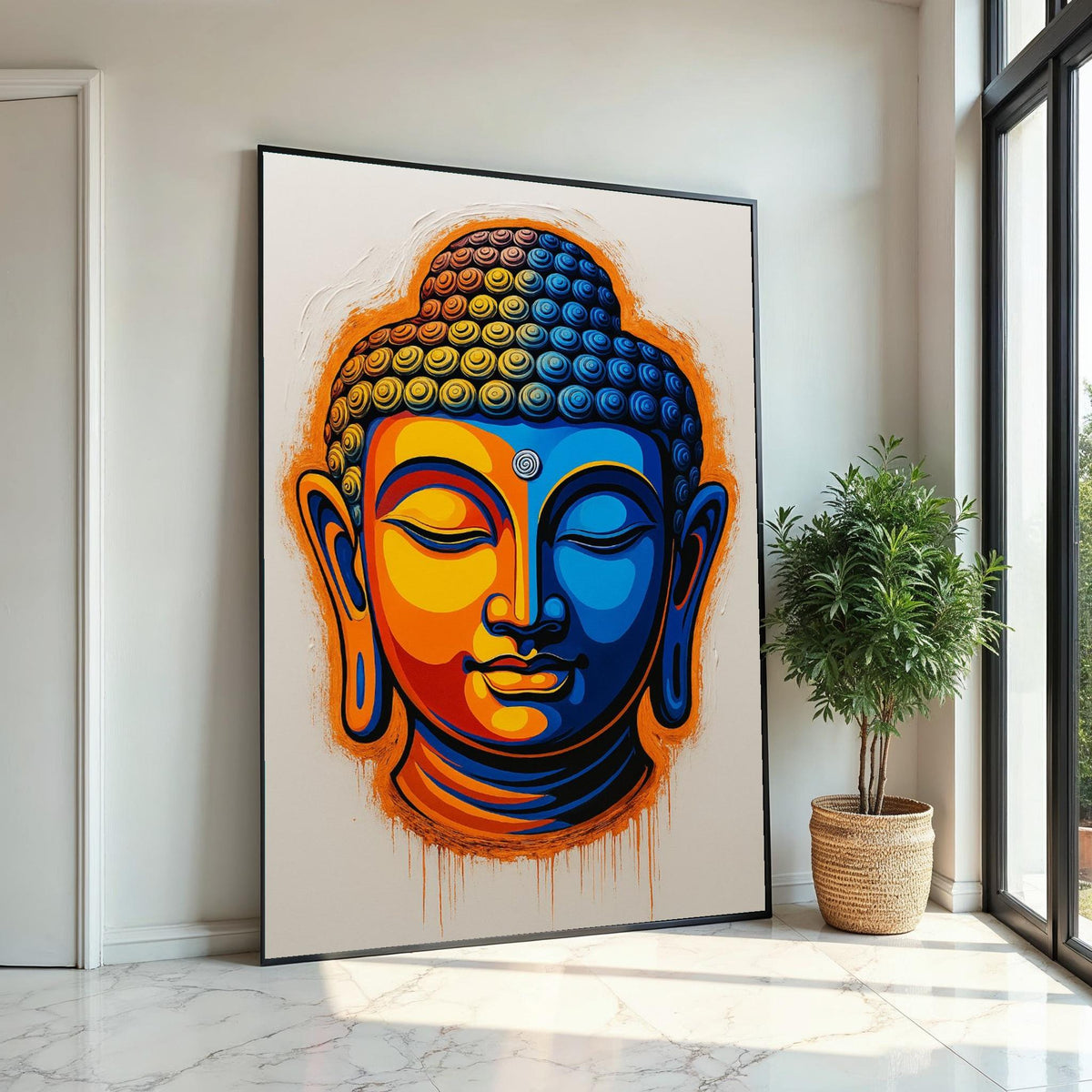 Vibrant Buddha Canvas, Multicolor Buddhist Art, Peaceful Face Wall Art, Zen Canvas Print, Spiritual Wall Decor, Ready To Hang Decoration