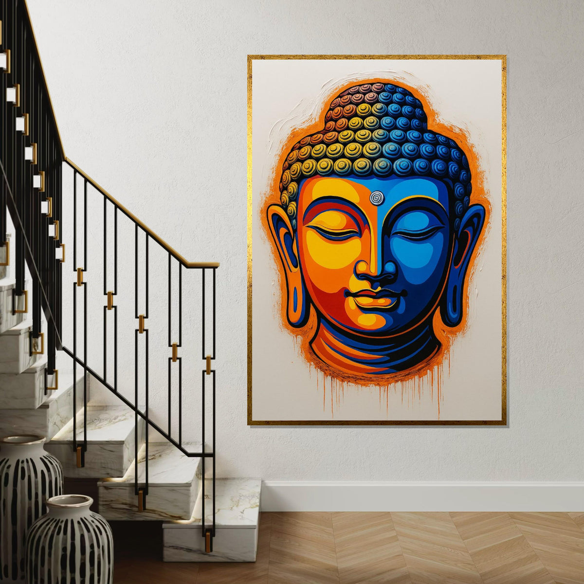 Vibrant Buddha Canvas, Multicolor Buddhist Art, Peaceful Face Wall Art, Zen Canvas Print, Spiritual Wall Decor, Ready To Hang Decoration