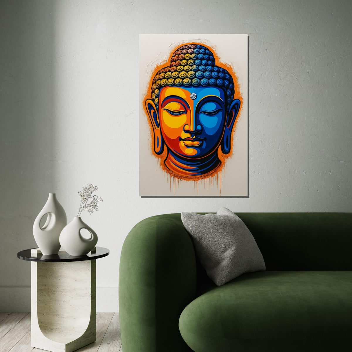 Vibrant Buddha Canvas, Multicolor Buddhist Art, Peaceful Face Wall Art, Zen Canvas Print, Spiritual Wall Decor, Ready To Hang Decoration