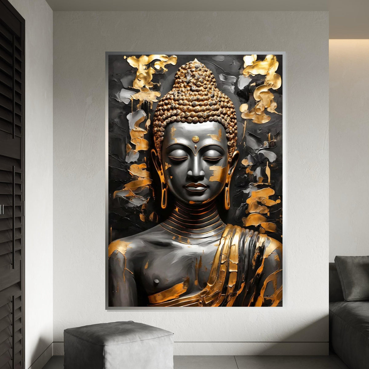 Golden Buddha Canvas, Buddha Wall Art, Zen Meditation Decor, Spiritual Buddha Print, Wall Art Canvas Design, Ready to Hang Decoration