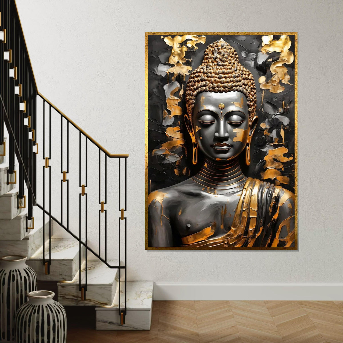 Golden Buddha Canvas, Buddha Wall Art, Zen Meditation Decor, Spiritual Buddha Print, Wall Art Canvas Design, Ready to Hang Decoration