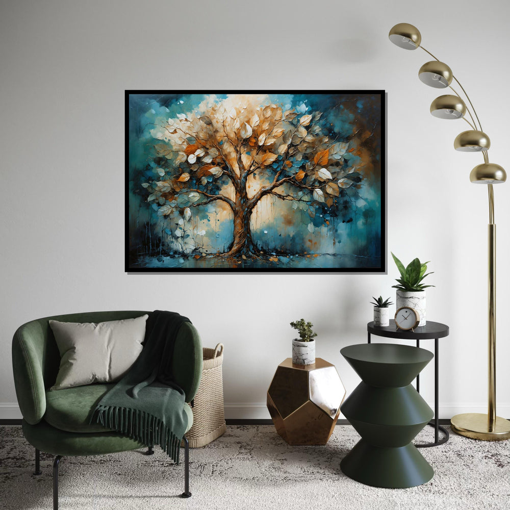 Abstract Canvas Art, Blue Orange Tree Wall Print, Nature Wall Art, Tree Canvas Design, Ready to Hang Decoration