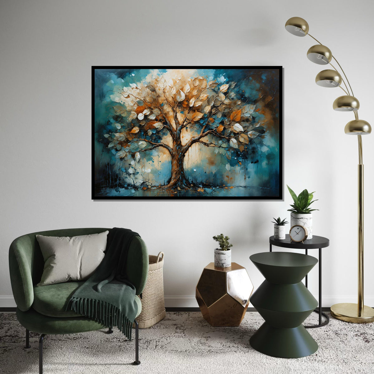 Abstract Canvas Art, Blue Orange Tree Wall Print, Nature Wall Art, Tree Canvas Design, Ready to Hang Decoration