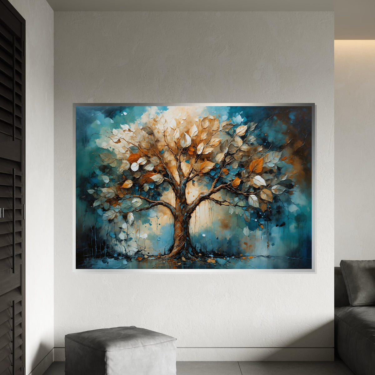 Abstract Canvas Art, Blue Orange Tree Wall Print, Nature Wall Art, Tree Canvas Design, Ready to Hang Decoration