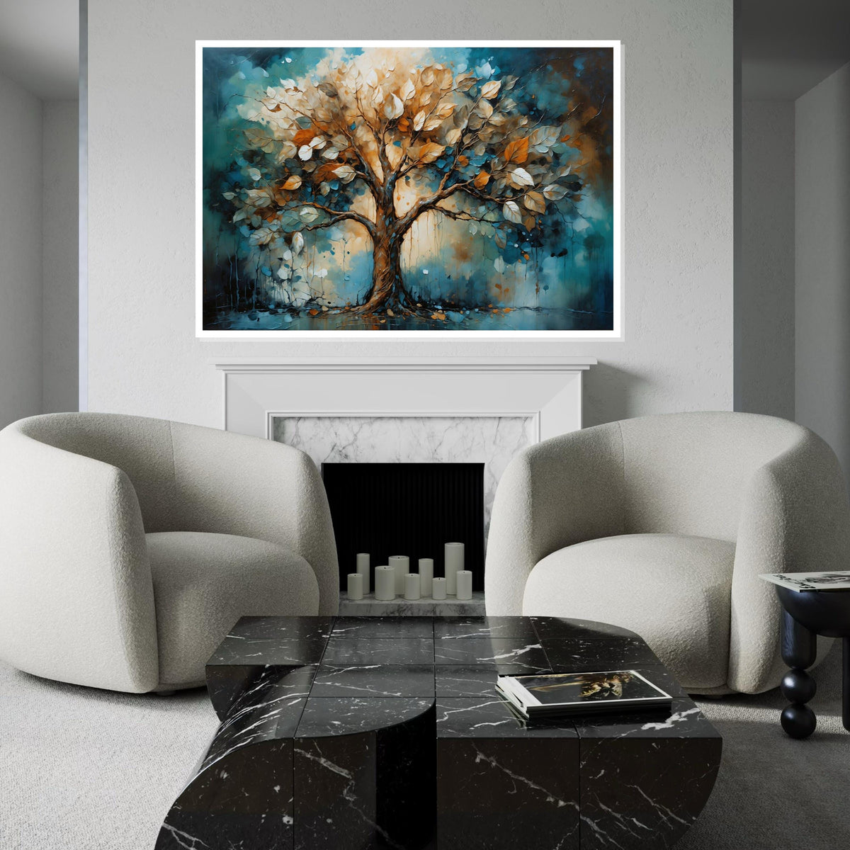 Abstract Canvas Art, Blue Orange Tree Wall Print, Nature Wall Art, Tree Canvas Design, Ready to Hang Decoration