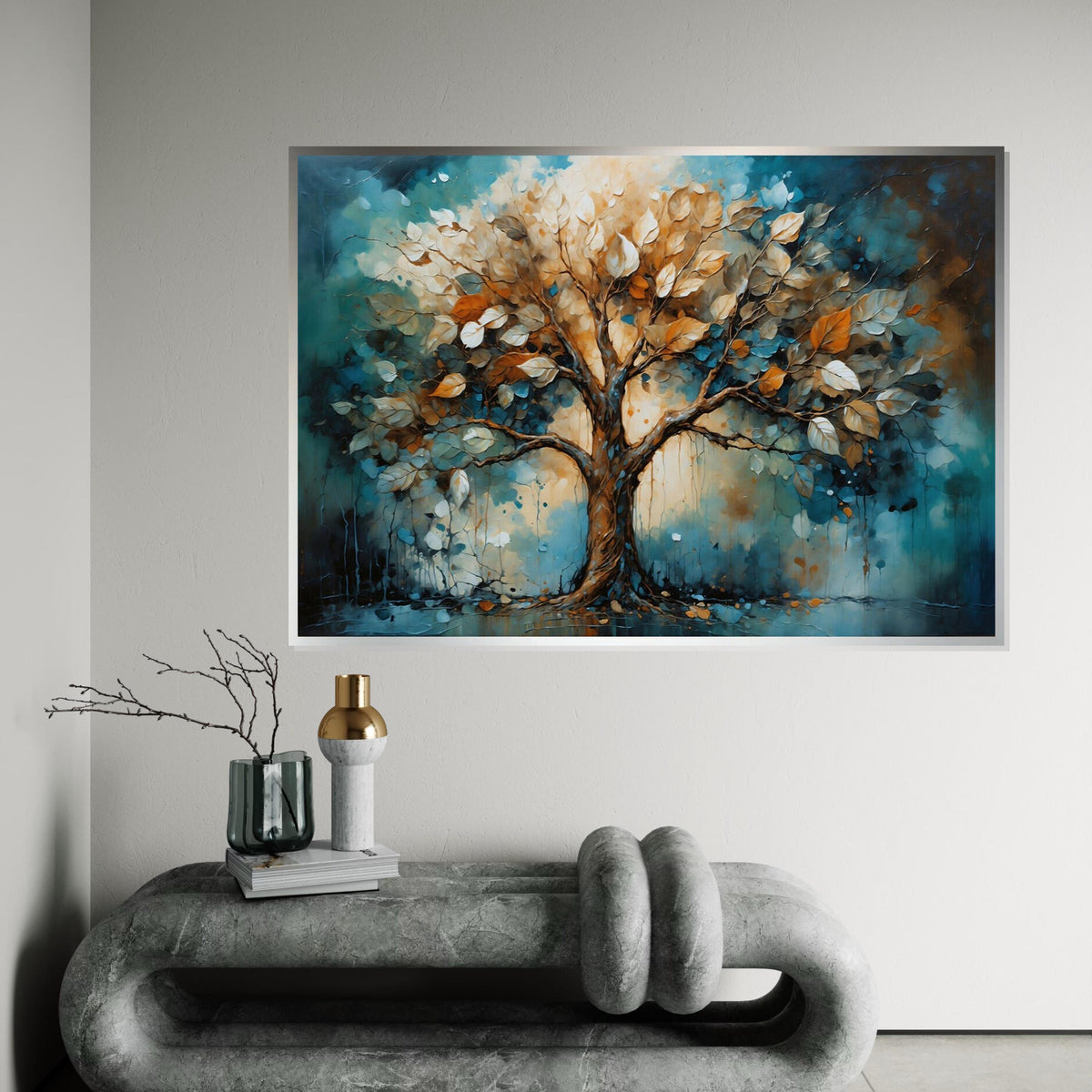 Abstract Canvas Art, Blue Orange Tree Wall Print, Nature Wall Art, Tree Canvas Design, Ready to Hang Decoration
