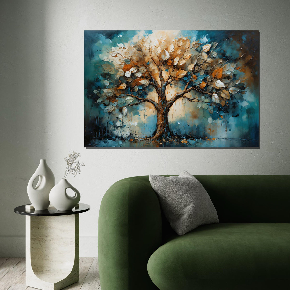 Abstract Canvas Art, Blue Orange Tree Wall Print, Nature Wall Art, Tree Canvas Design, Ready to Hang Decoration