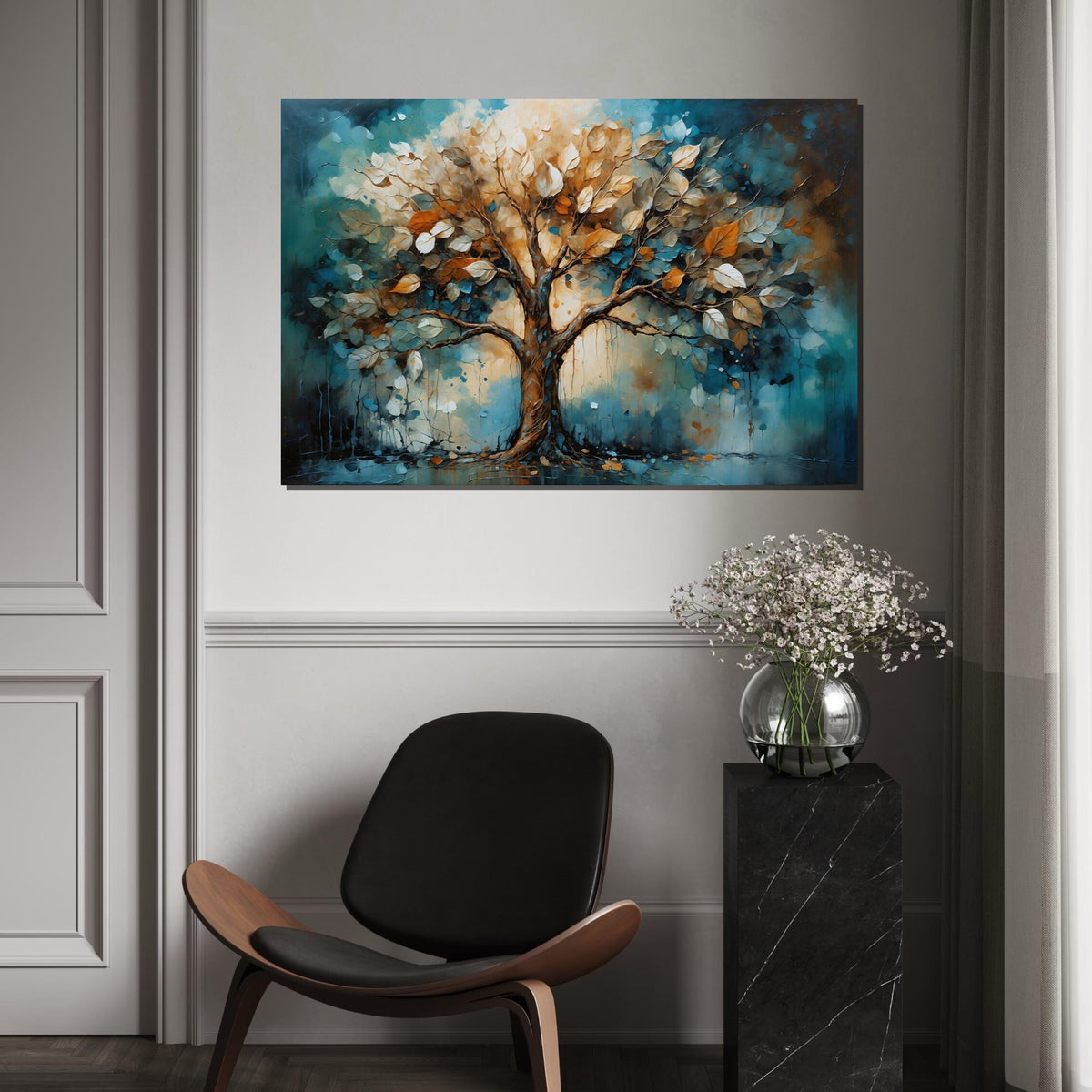 Abstract Canvas Art, Blue Orange Tree Wall Print, Nature Wall Art, Tree Canvas Design, Ready to Hang Decoration