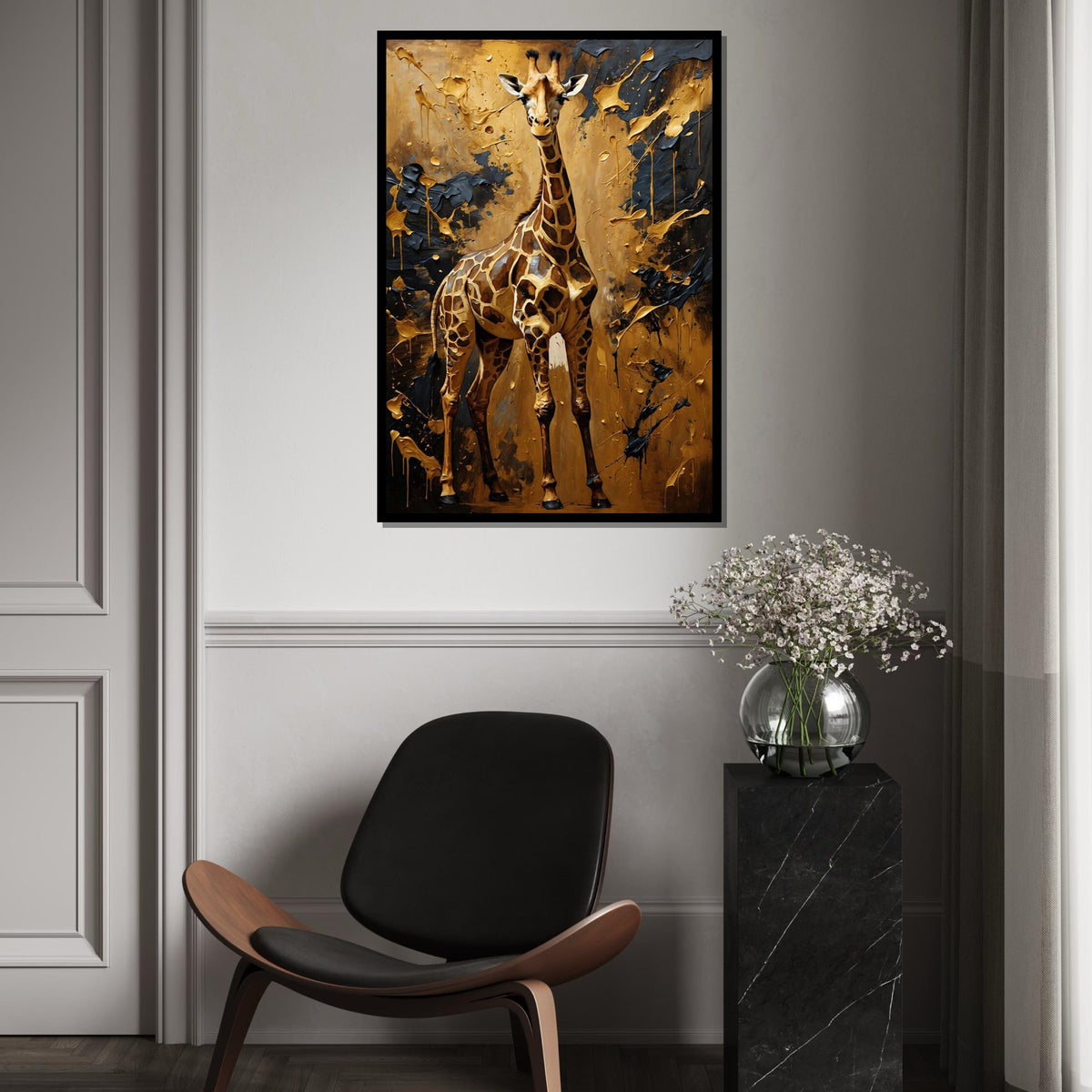 Giraffe Canvas Art, Abstract Giraffe Wall Print, Safari Animal Poster, Wall Art Canvas Design, Ready To Hang Room Decor