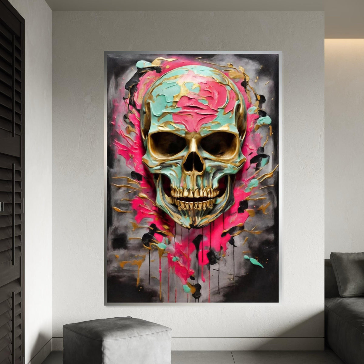 Vibrant Skull Canvas, Colorful Skull Art, Multicolor Skull Wall Print, Abstract Skull Poster, Wall Art Canvas Design, Ready to Hang