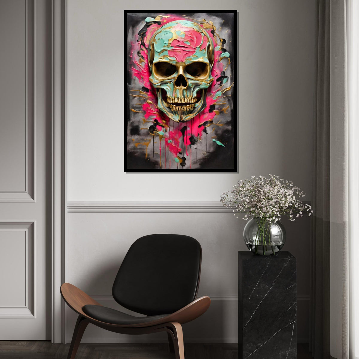 Vibrant Skull Canvas, Colorful Skull Art, Multicolor Skull Wall Print, Abstract Skull Poster, Wall Art Canvas Design, Ready to Hang