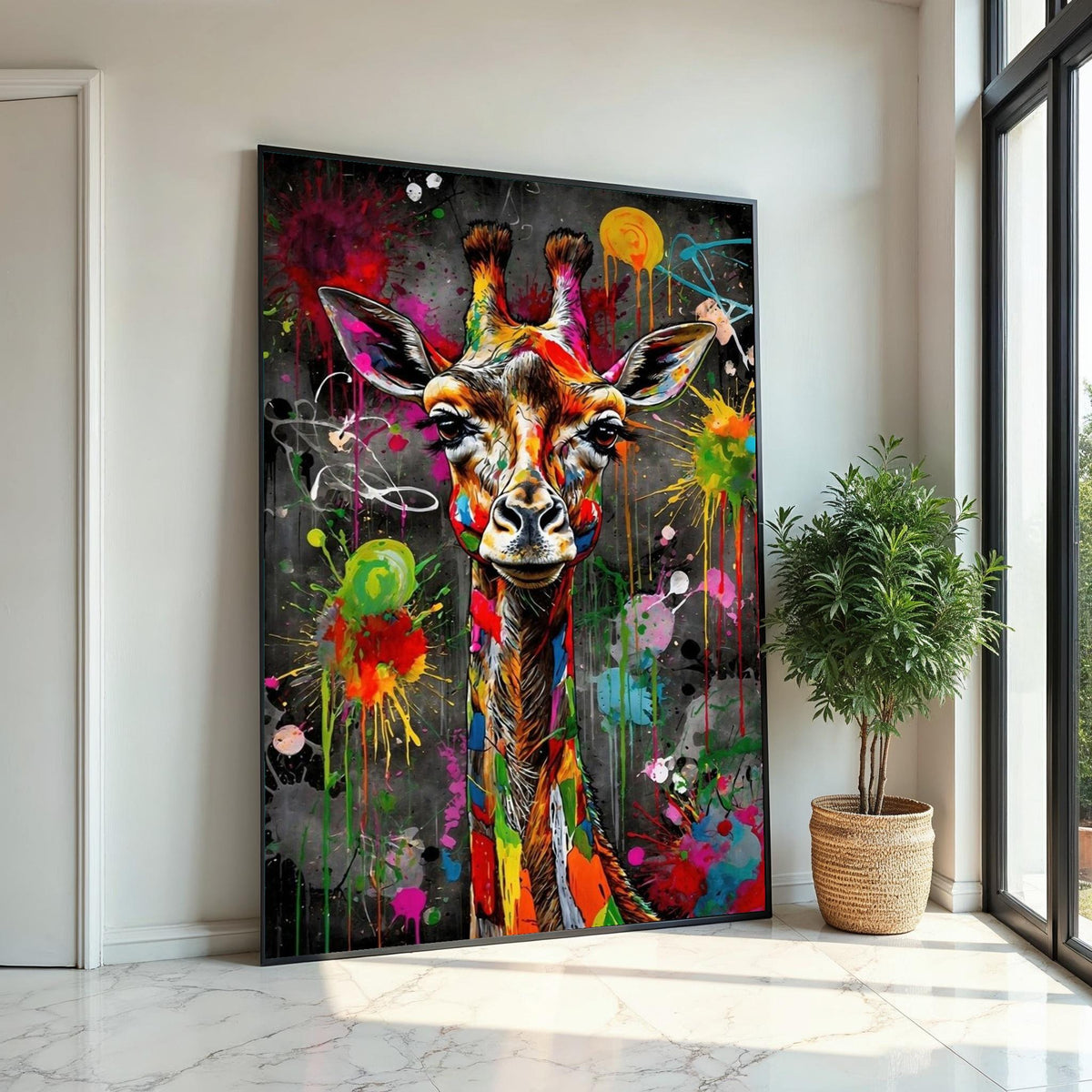 Colorful Giraffe Canvas, Multicolor Giraffe Art, Animal Wall Art, Abstract Giraffe Print, Wall Art Canvas Design, Ready to Hang Decor