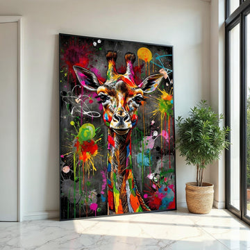 Colorful Giraffe Canvas, Multicolor Giraffe Art, Animal Wall Art, Abstract Giraffe Print, Wall Art Canvas Design, Ready to Hang Decor