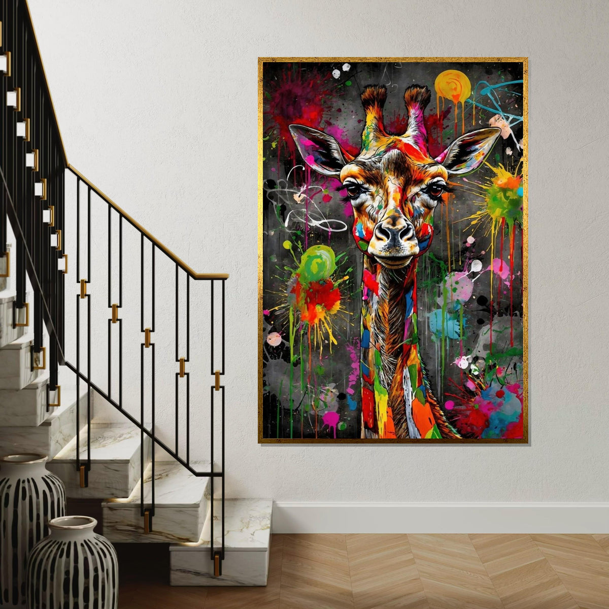 Colorful Giraffe Canvas, Multicolor Giraffe Art, Animal Wall Art, Abstract Giraffe Print, Wall Art Canvas Design, Ready to Hang Decor