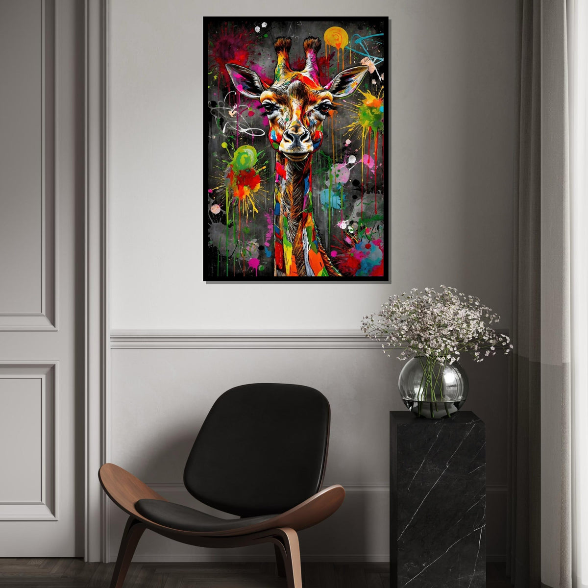 Colorful Giraffe Canvas, Multicolor Giraffe Art, Animal Wall Art, Abstract Giraffe Print, Wall Art Canvas Design, Ready to Hang Decor