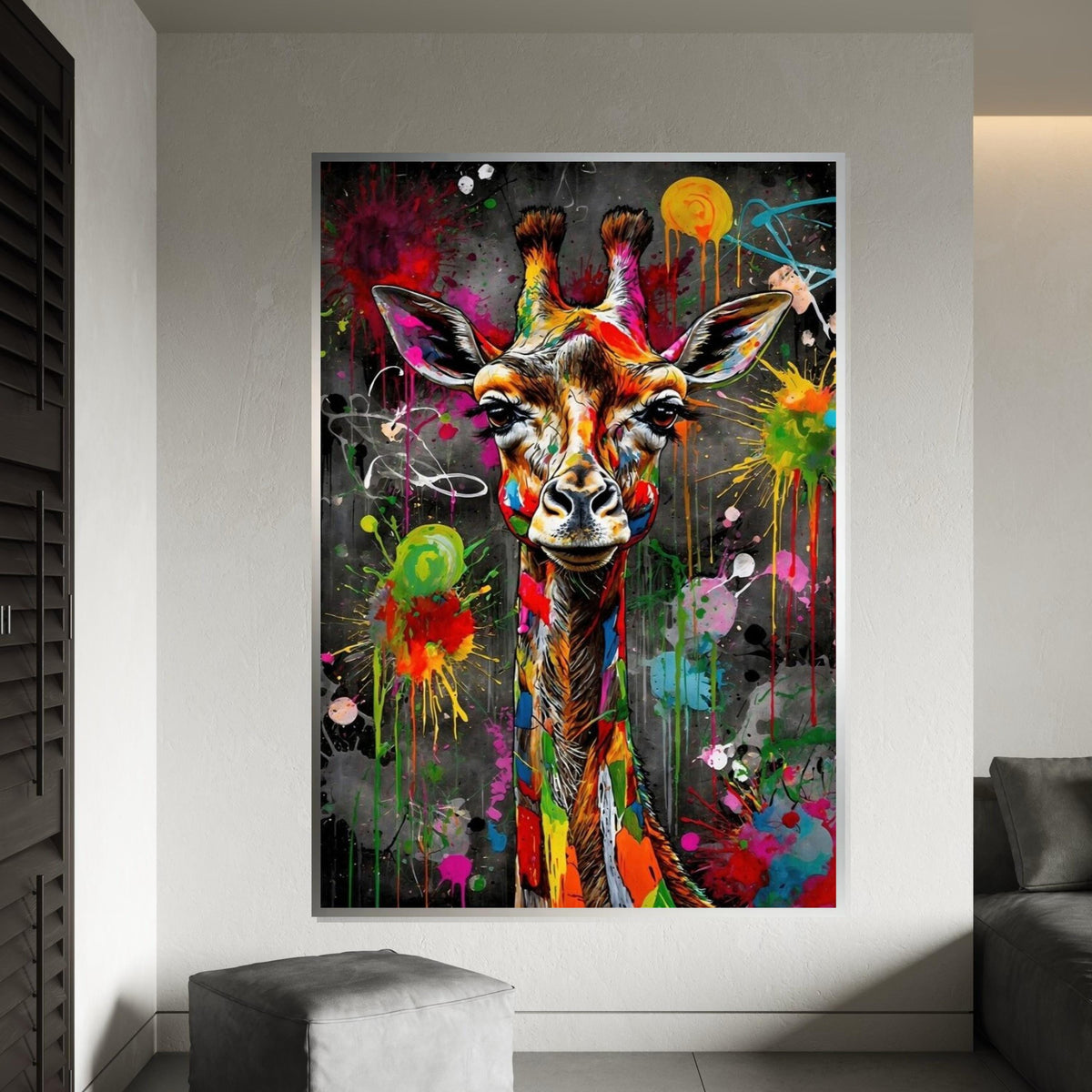 Colorful Giraffe Canvas, Multicolor Giraffe Art, Animal Wall Art, Abstract Giraffe Print, Wall Art Canvas Design, Ready to Hang Decor